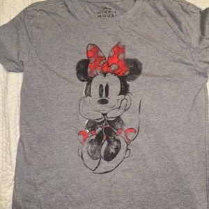 Disney Gray Minnie Mouse Tee with Red Bow Accents